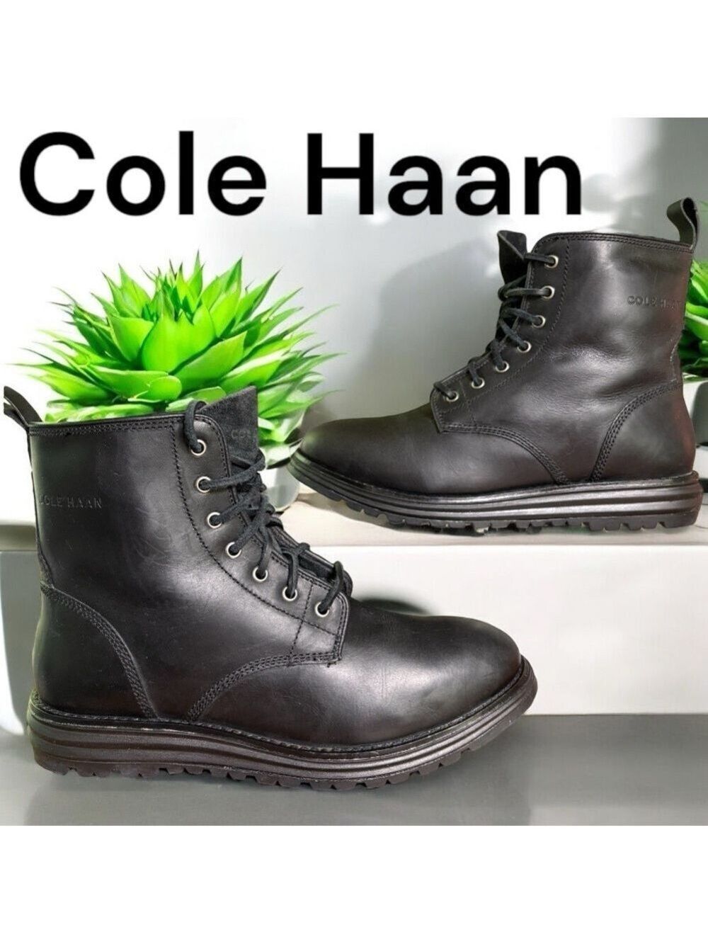 Cole Haan-women’s 7.5 Lockridge boot. Black, lace up, waterproof leather EUC!